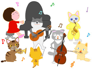 Obraz na płótnie Canvas 猫のコンサート。猫が楽器を演奏している。