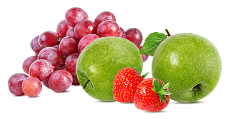 apples ,grapes and strawberries isolated on white background
