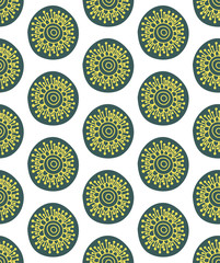 Floral seamless pattern. Hand drawn creative flower in round shape. Colorful artistic background. Abstract herb. It can be used for wallpaper, textiles, wrapping, card. Vector illustration, eps10