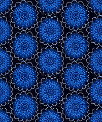 Floral seamless pattern. Hand drawn creative flower in round shape. Colorful artistic background. Abstract herb. It can be used for wallpaper, textiles, wrapping, card. Vector illustration, eps10