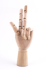 the gesture with a jointed wooden hand