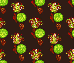 Floral seamless pattern. Hand drawn creative flowers. Colorful artistic background with blossom. Abstract herb. It can be used for wallpaper, textiles, wrapping, card. Vector illustration, eps10