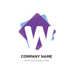 Abstract letter W logo design template. White vector icon on purple background.