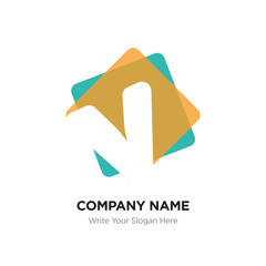Abstract letter v logo design template. White vector icon on yellow & green background.