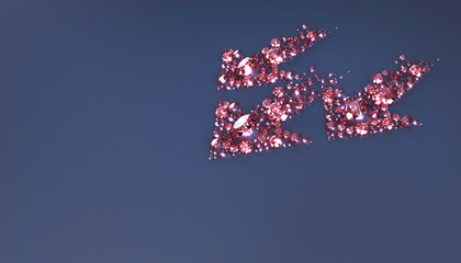 Set of jewels scattered on a surface in the form of three arrows on the dark background . 3d illustration