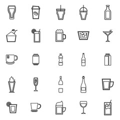 Beverage line icons on white background
