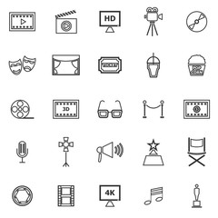 Movie line icons on white background