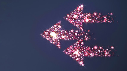 Set of jewels scattered on a surface in the form of three arrows on the dark background . 3d illustration