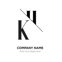 Abstract letter KH,HK logo design template, black&white Alphabet initial letters company name concept. Flat thin line segments connected to each other