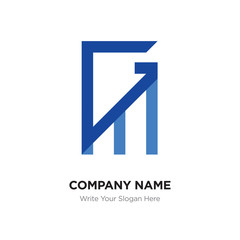 Abstract letter GM,MG logo design template, blUE Alphabet initial letters company name concept. Flat thin line segments connected to each other