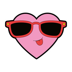 cute heart with sunglasses kawaii character vector illustration design