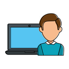 laptop computer with user vector illustration design
