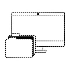 monitor computer with file folder vector illustration design