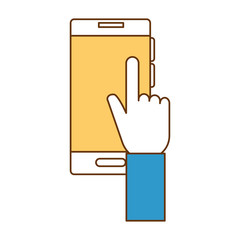 hand with smartphone device isolated icon vector illustration design