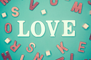 Love letter in wood for valentine's day, vintage tone