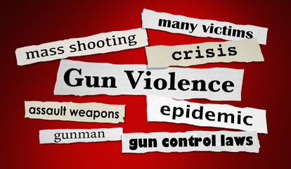 Gun Violence Newspaper Headlines Shooting Attack 3d Illustration