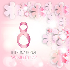 Happy Women Day Decoration Poster Background Pink Greeting Card With Paper Flowers Vector Illustration