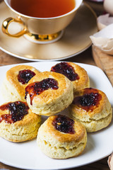English scones with cream and strawberry jam