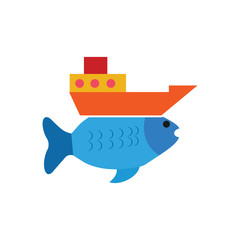 Ship Fish Logo Icon Design