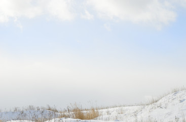 冬　枯草　雪　空　雲　素材
