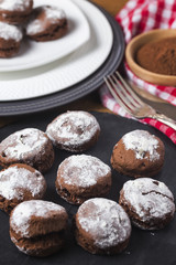 Scone chocolate chip with crumb on wood table
