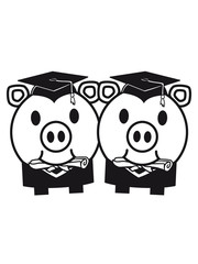 2 freunde team paar schulabschluss student studium geschafft beendet schule lernen erfolgreich abitur college schwein gesicht kopf süß niedlich comic cartoon lachen clipart