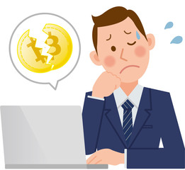 ビジネスマン　パソコン　ビットコイン　暴落