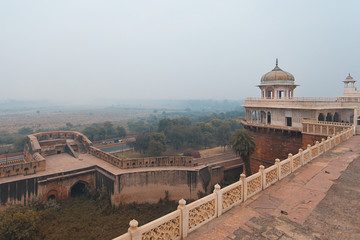 Agra Fort early morning fog 