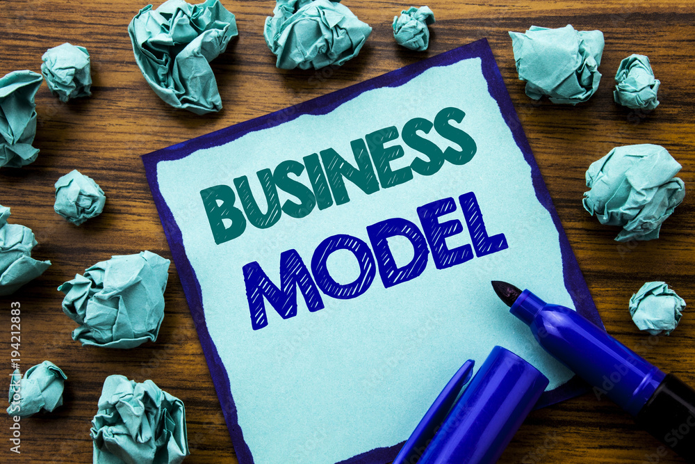 Poster writing text showing business model. business concept for solution strategy plan written on sticky n