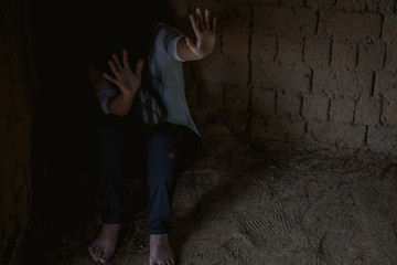 Stop violence,Depressive woman incidental rope in old disturbed room