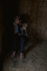 Stop violence,Depressive woman incidental rope in old disturbed room