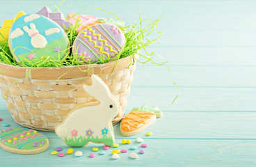 Easter cookies on blue table