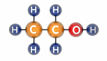 Ethanol. C2H5OH. 3d render. Isolated on white.