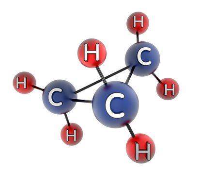 C3H6. Cyclopropane. 3d render. Isolated on white.