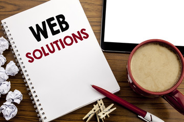 Conceptual hand writing text caption inspiration showing Web Solutions. Business concept for...