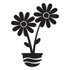 Cute flower on a pot silhouette