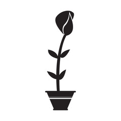 Cute rose on a pot silhouette