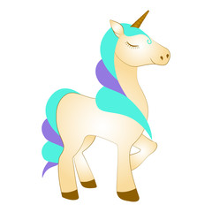 Majestic cute unicorn cartoon character. Fantasy