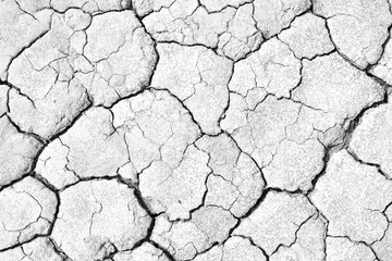 Black and white image of crack soil texture background