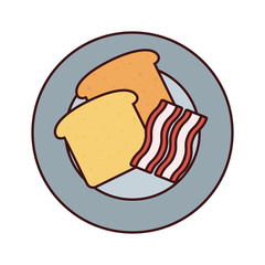 plate with bread and bacon  vector illustration