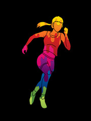 Athlete runner, A woman runner running designed using colorful graphic vector