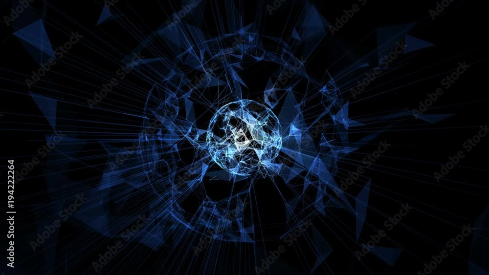 Poster 3D abstract technology over intersections and particles. Network of lines with sphere shape. Lens flare effect.