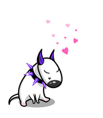 Cute vector cartoon dog. White Bull Terrier in love.