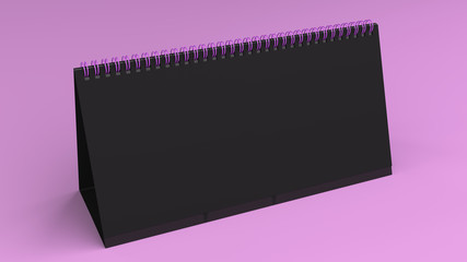 Black table calendar mock-up on purple surface