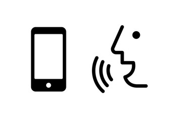 Voice recognition concept. Voice control mobile, smartphone icon. Black line, online, thin trendy logo, flat adaptation design for web site, mobile app, EPS isolated on white