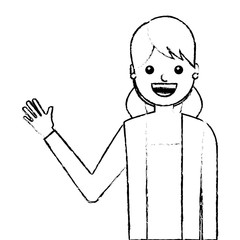 young woman waving happy avatar character vector illustration design