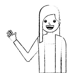 young woman waving happy avatar character vector illustration design