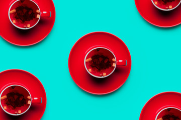 Red color cups of tea