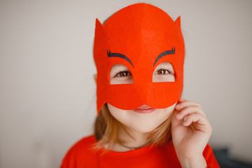 Close-up of child super hero home. Concept mountain of house