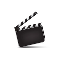 Vector realistic opened blank clapperboard isolated on white background.